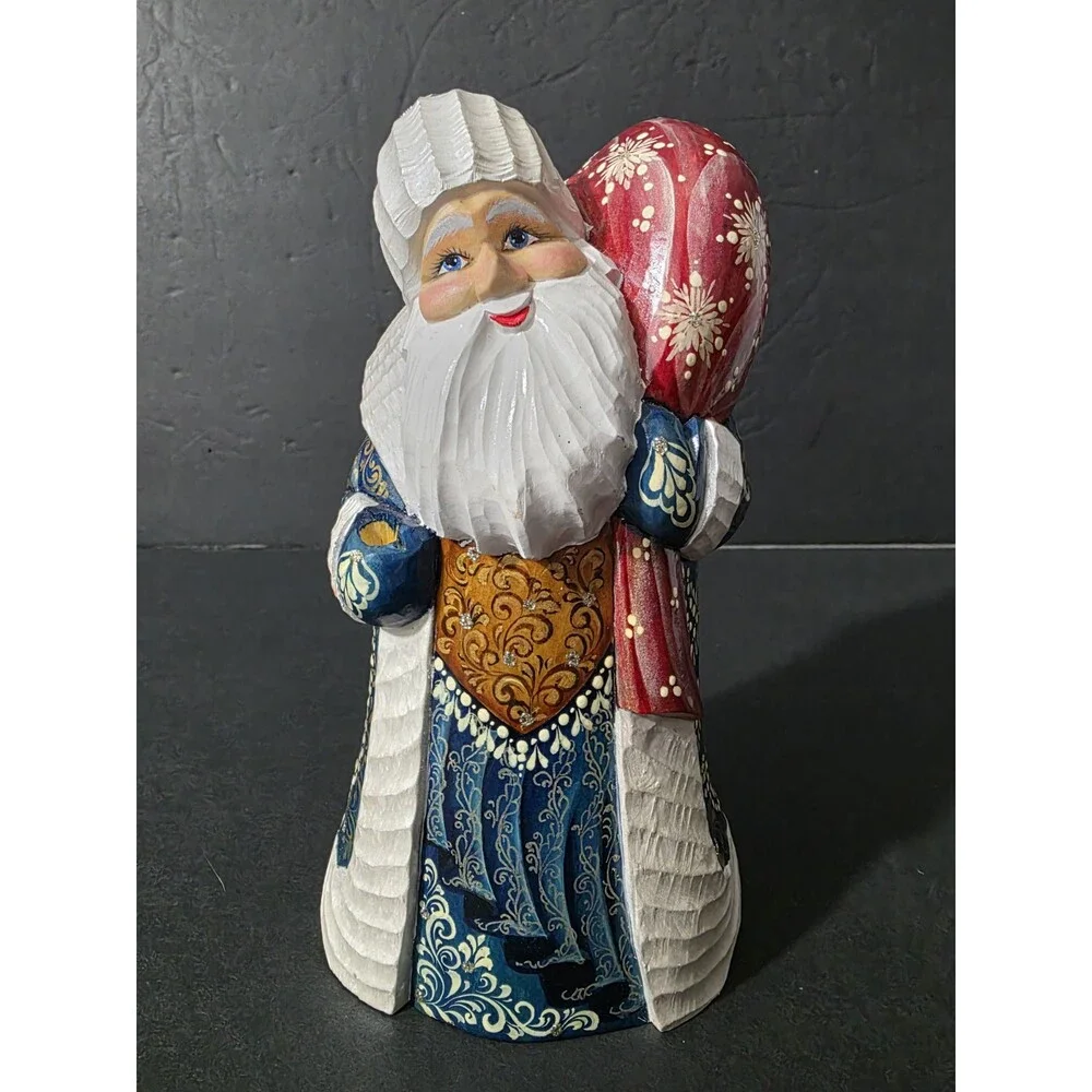 Vintage Hand Carved & Painted Russian Ded Moroz (Santa) Folk Art